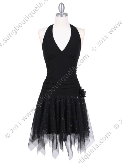 1831 Black Halter Party Dress - Black, Front View Medium