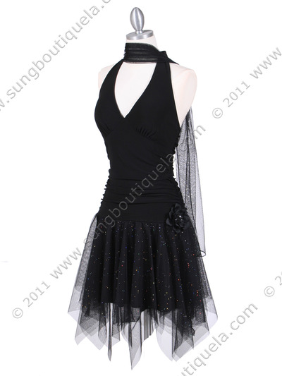 1831 Black Halter Party Dress - Black, Alt View Medium
