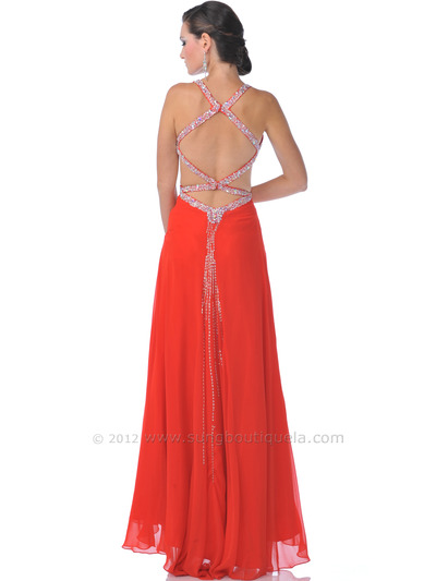 C1831 Tangerine Halter Cut Out Prom Dress - Tangerine, Back View Medium