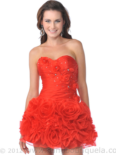 1832 Sweetheart Rosette Short Prom Dress - Red, Front View Medium