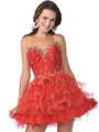 1833 Sweetheart Tiered Short Prom Dress - Red, Front View Thumbnail