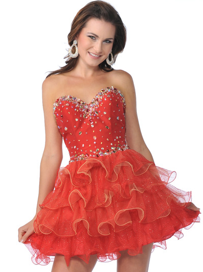 1833 Sweetheart Tiered Short Prom Dress - Red, Front View Medium