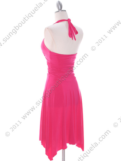 1834 Hot Pink Halter Party Dress - Hot Pink, Back View Medium