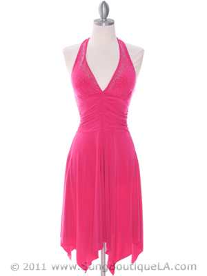 1834 Hot Pink Halter Party Dress, Hot Pink