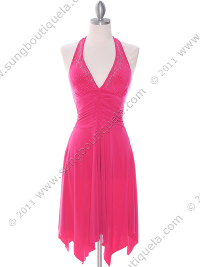 1834 Hot Pink Halter Party Dress - Hot Pink, Front View Medium