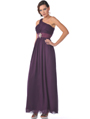 1835 One Shoulder Ruched Evening Dress - Eggplant, Front View Thumbnail