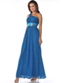 1835 One Shoulder Ruched Evening Dress - Teal, Front View Thumbnail