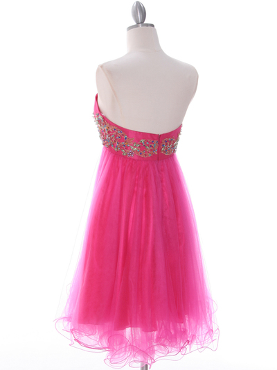 184 Hot Pink Strapless Homecoming Dress - Hot Pink, Back View Medium