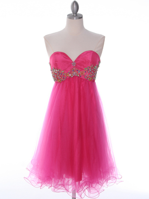 184 Hot Pink Strapless Homecoming Dress, Hot Pink