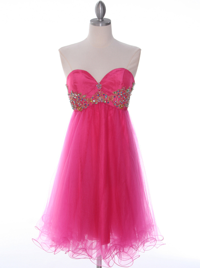 184 Hot Pink Strapless Homecoming Dress - Hot Pink, Front View Medium