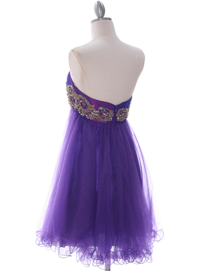 184 Purple Strapless Cocktail Dress - Purple, Back View Medium