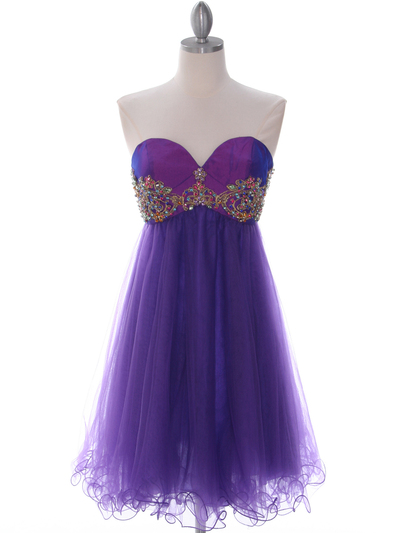 184 Purple Strapless Cocktail Dress - Purple, Front View Medium
