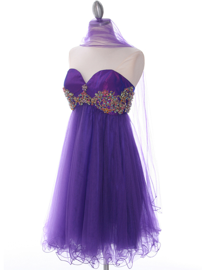 184 Purple Strapless Cocktail Dress - Purple, Alt View Medium