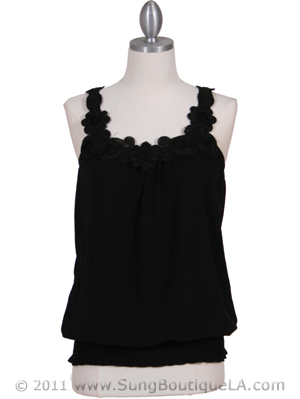 1854 Black Sleeveless Top, Black