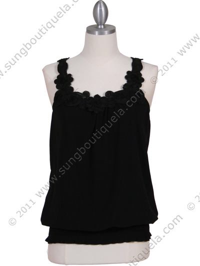 1854 Black Sleeveless Top - Black, Front View Medium