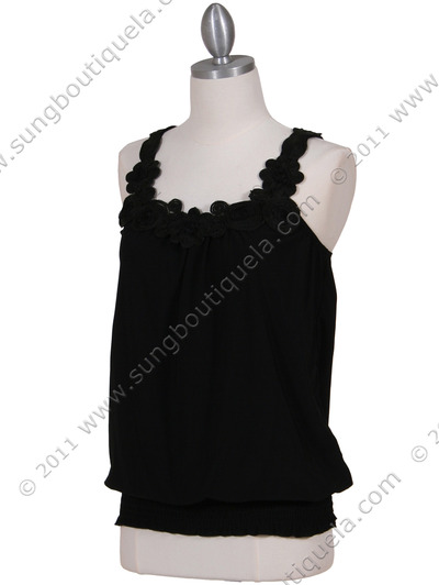 1854 Black Sleeveless Top - Black, Alt View Medium