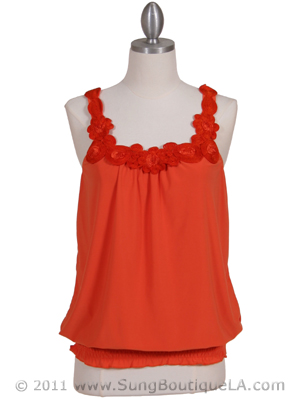 1854 Orange Sleeveless Top, Orange