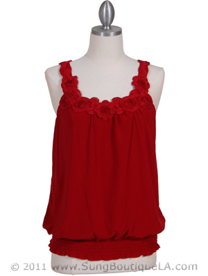 1854 Red Sleeveless Top, Red