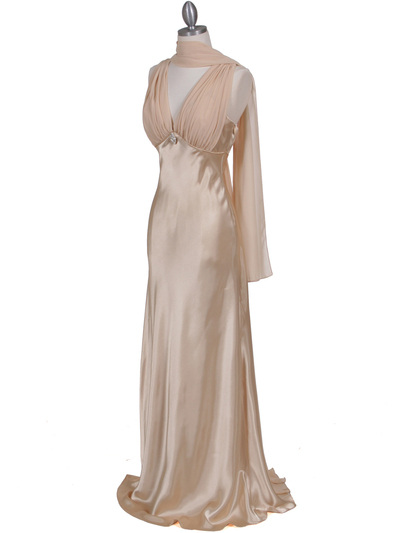 1855 Gold Satin Evening Dress - Gold, Alt View Medium