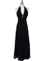 1856 Black Halter Evening Dress with Rhinestone Pin - Black, Front View Thumbnail