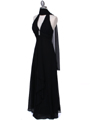 1856 Black Halter Evening Dress with Rhinestone Pin - Black, Alt View Thumbnail