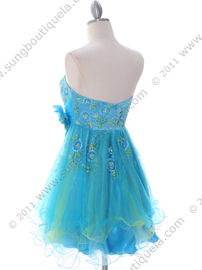 185 Turquoise Strapless Homecoming Dress - Turquoise, Back View Medium
