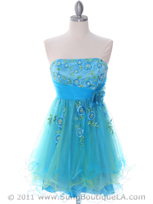 185 Turquoise Strapless Homecoming Dress, Turquoise