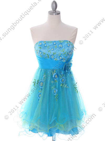 185 Turquoise Strapless Homecoming Dress - Turquoise, Front View Medium