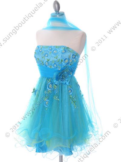 185 Turquoise Strapless Homecoming Dress - Turquoise, Alt View Medium