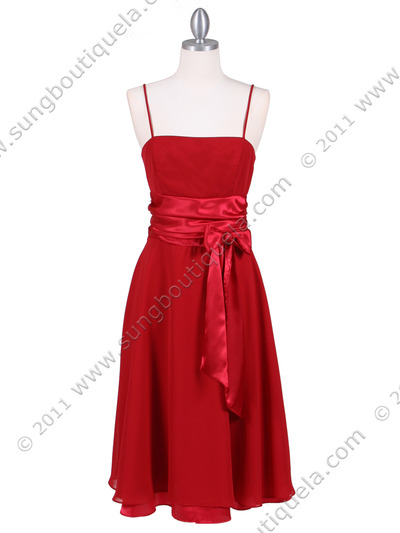 1869 Deep Red Tea Length Dress - Deep Red, Front View Medium