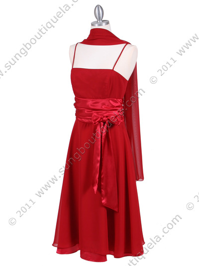 1869 Deep Red Tea Length Dress - Deep Red, Alt View Medium