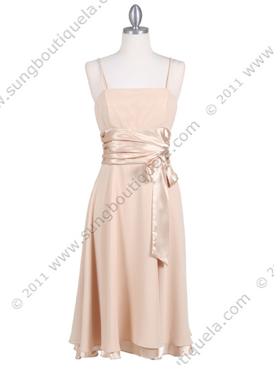 1869 Gold Tea Length Dress - Gold, Front View Medium