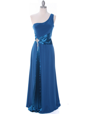 1888 Teal One Shoulder Evening Dress, Teal