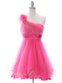 188 Hot Pink One Shoulder Homecoming Dress - Hot Pink, Front View Thumbnail