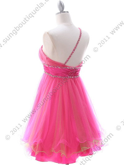 188 Hot Pink One Shoulder Homecoming Dress - Hot Pink, Back View Medium
