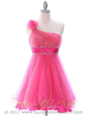 188 Hot Pink One Shoulder Homecoming Dress, Hot Pink