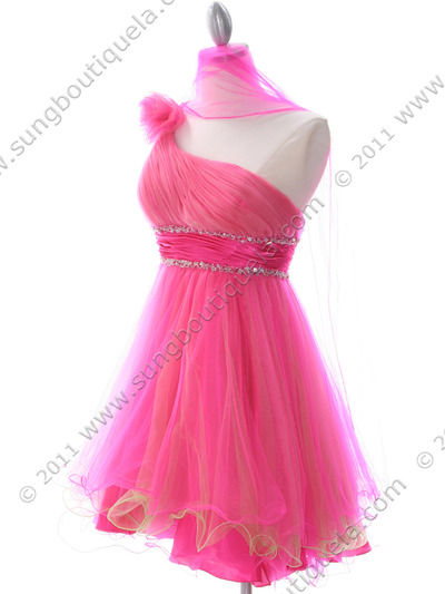 188 Hot Pink One Shoulder Homecoming Dress - Hot Pink, Alt View Medium