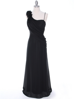 1890 Black Chiffon Floral Evening Dress, Black