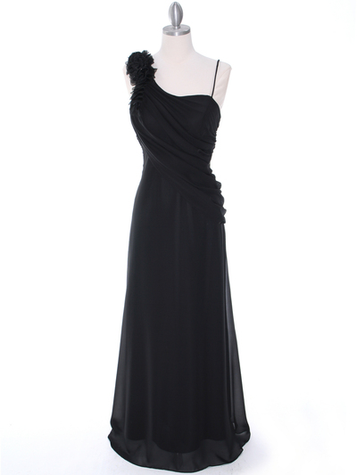 1890 Black Chiffon Floral Evening Dress - Black, Front View Medium