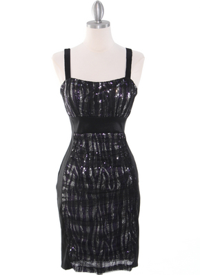1906 Black Purple Net Over Sequin Cocktail Dress with Bolero, Black Purple
