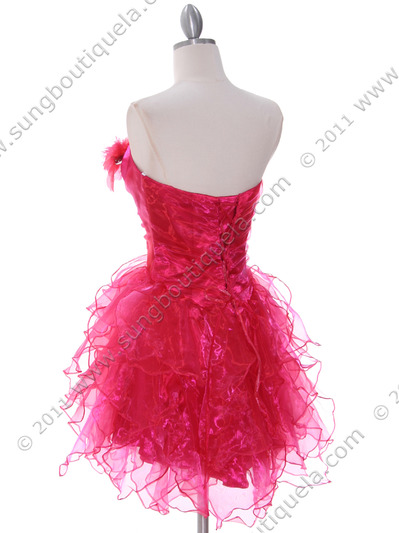 190 Hot Pink Chiffon Homecoming Dress - Hot Pink, Back View Medium