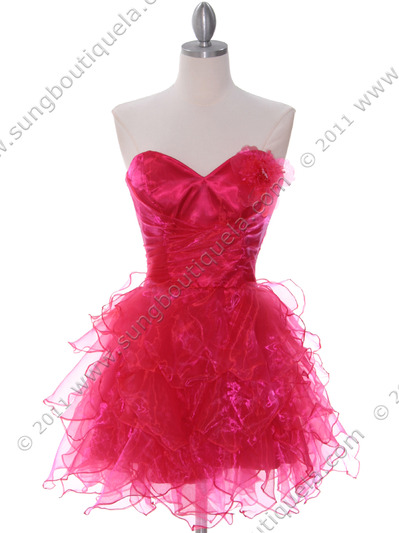 190 Hot Pink Chiffon Homecoming Dress - Hot Pink, Front View Medium