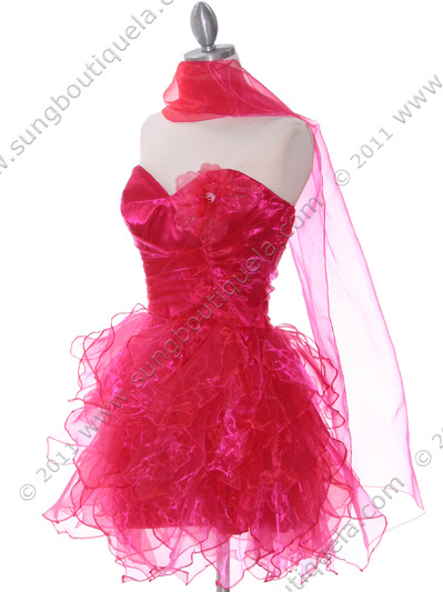 190 Hot Pink Chiffon Homecoming Dress - Hot Pink, Alt View Medium