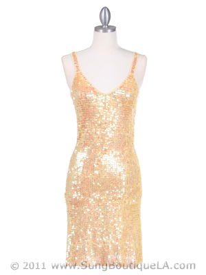 1939LL Lt. Yellow Sequins Party Dress, Light Yellow