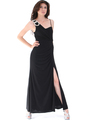 1943 Asymmetrical Neckline Evening Dress with Rhinestone Decor - Black, Front View Thumbnail