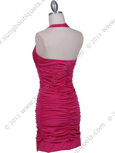 1962 HotPink Pleated Party Dress with Rhinestone Pin - Hot Pink, Back View Medium