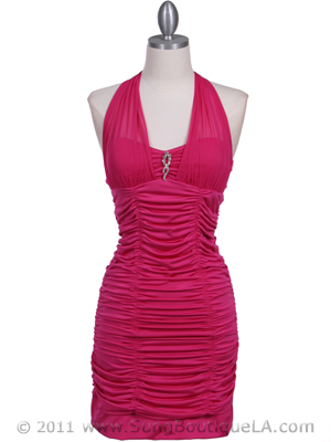 1962 HotPink Pleated Party Dress with Rhinestone Pin, Hot Pink