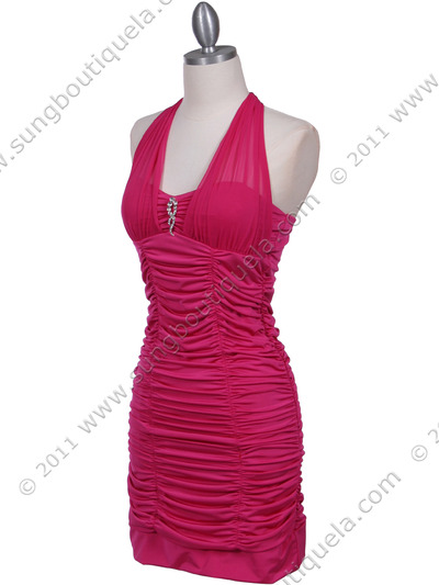 1962 HotPink Pleated Party Dress with Rhinestone Pin - Hot Pink, Alt View Medium
