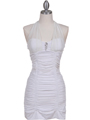 1962 Off White Pleated Party Dress with Rhinestone Pin - Off White, Front View Thumbnail