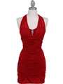 1962 Red Pleated Party Dress with Rhinestone Pin - Red, Front View Thumbnail